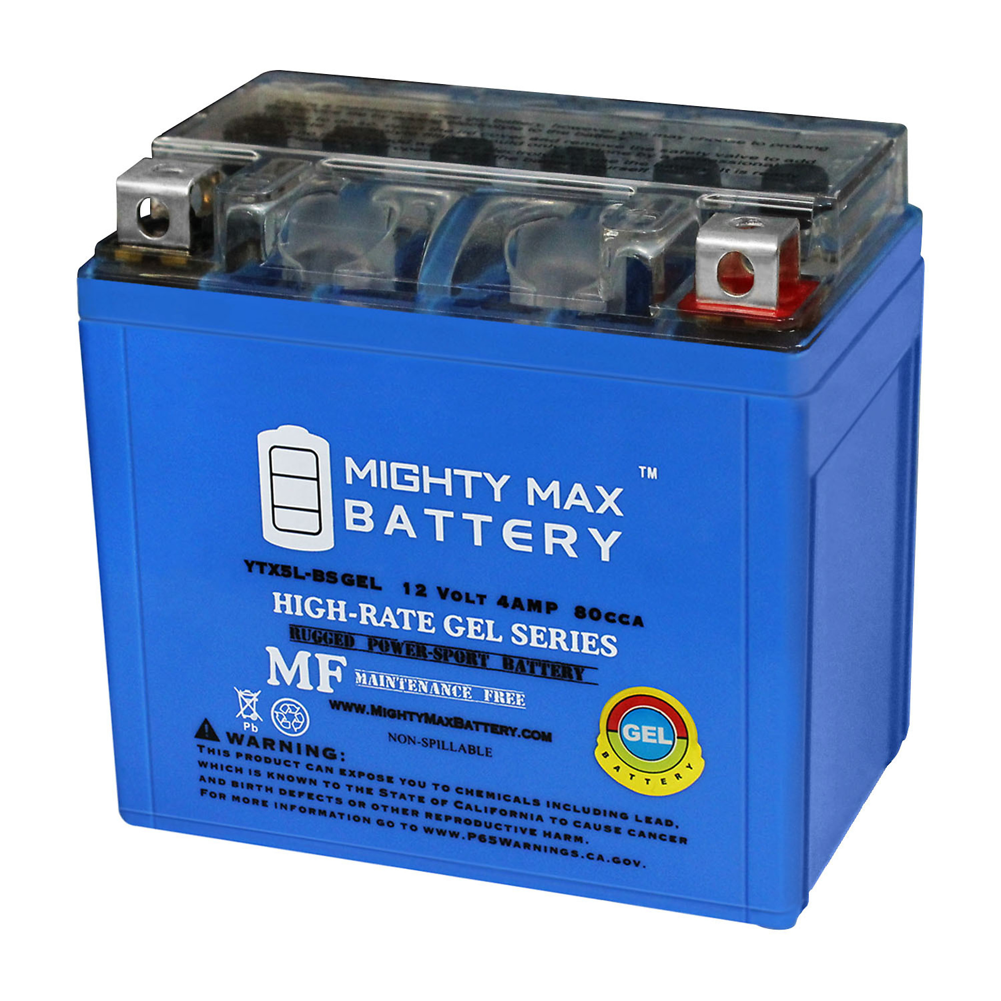 Mighty Max 12V 4Ah GEL Motorcycle Battery — 80 CCA, Maintenance-Free, Rechargeable, Model# MAX3471706
